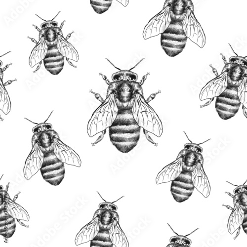 Bees texture. Seamless pattern Fototapeta