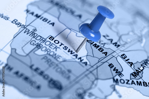 Location Botswana. Blue pin on the map.