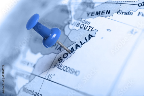 Location Somalia. Blue pin on the map.