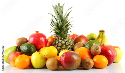 Assortment of exotic fruits isolated on white