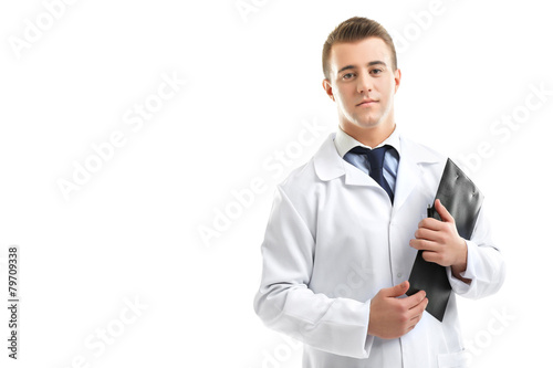 Male Doctor holding clipboa...