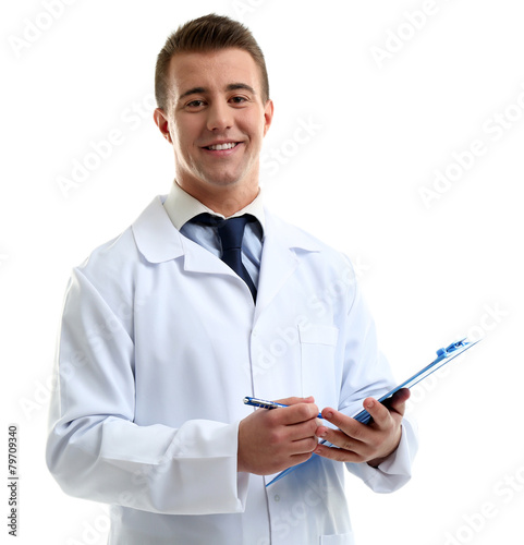 Male Doctor holding clipboa...