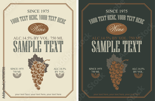 set of vector labels for wine with grapes