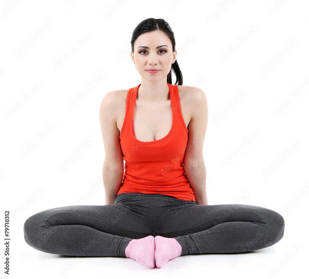 Young woman doing yoga isolated on white Young woman doing yoga isolated on white