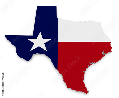 Geographic border map and flag of Texas, The Lone Star State