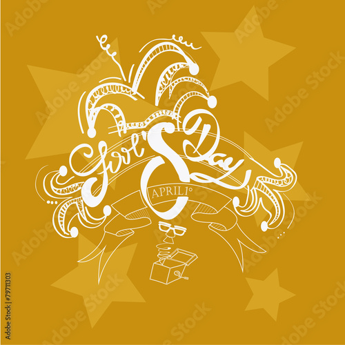 Fool's day text over blur background with surprise box over yell