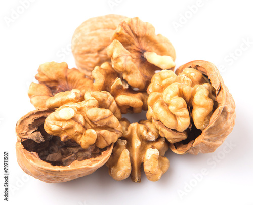 Walnut nuts over white background