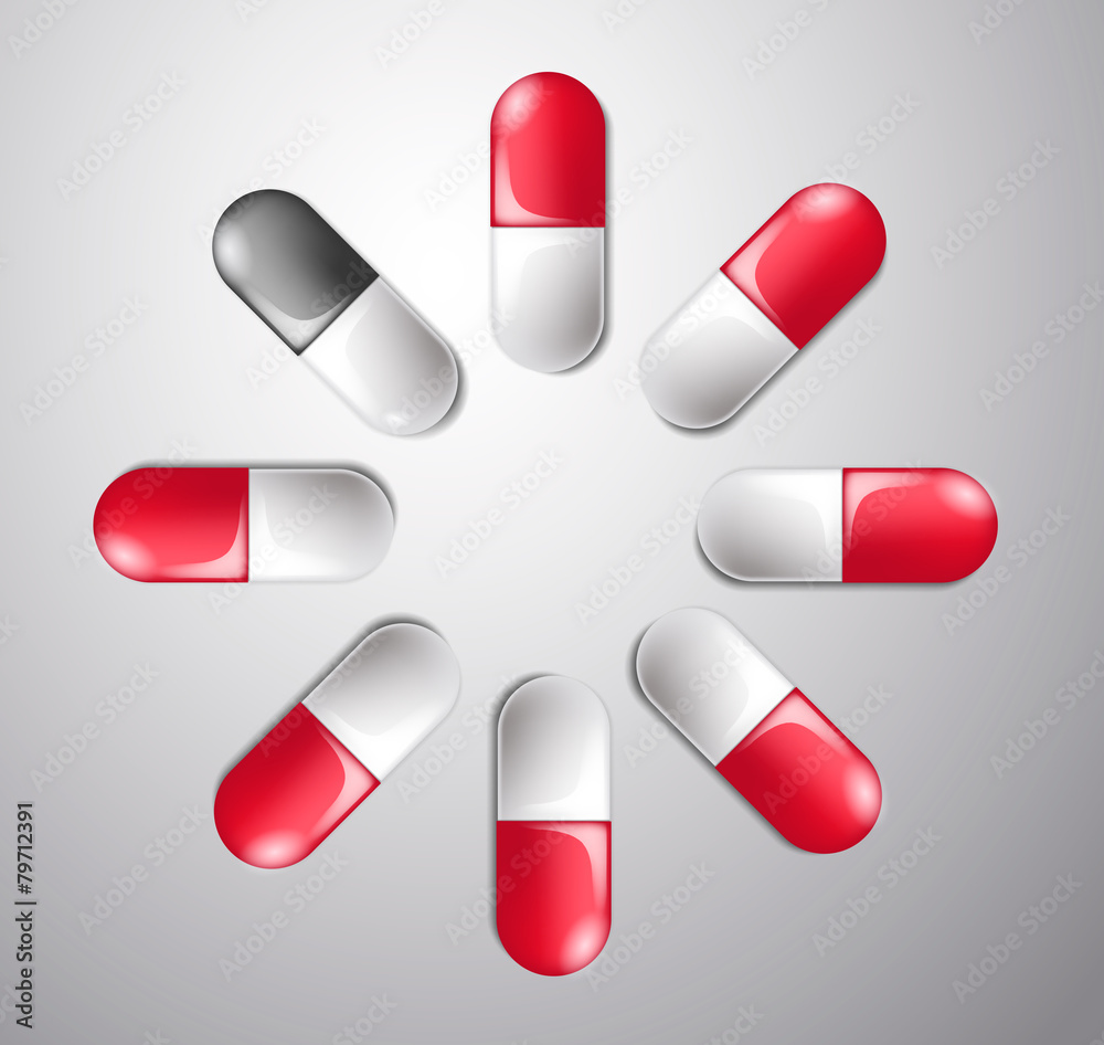 Red pills and black different pill in circle Red pills and black different pill in circle