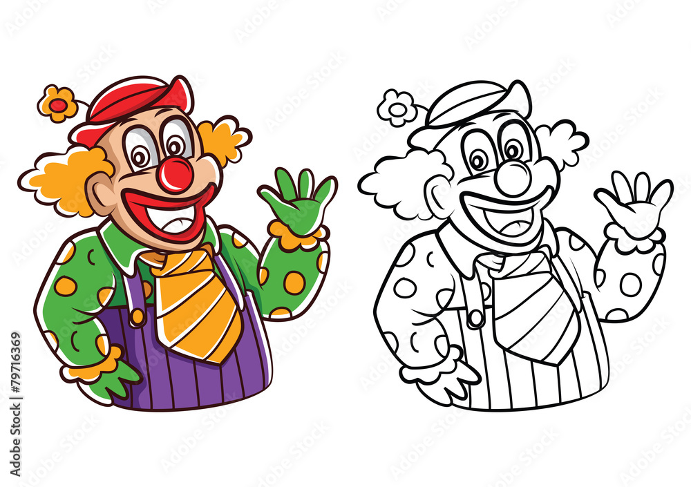 Coloring book Clown cartoon character Stock Vector | Adobe Stock