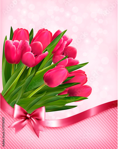 Fototapeta Naklejka Na Ścianę i Meble -  Pink tulips beautiful background. Vector.