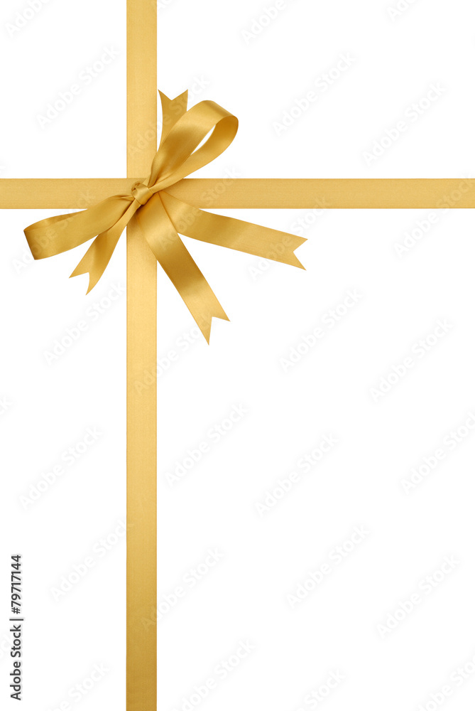 Gold christmas or birthday gift ribbon and bow present border frame isolated on white background photo vertical Gold christmas or birthday gift ribbon and bow present border frame isolated on white background photo vertical
