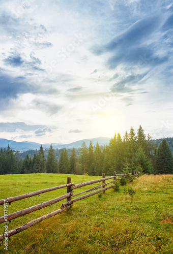 wooden fence mountain landscape