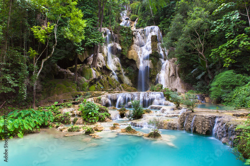 Fototapeta Naklejka Na Ścianę i Meble -  Kuang Si Waterfalls near Luang Prabang town in Laos.