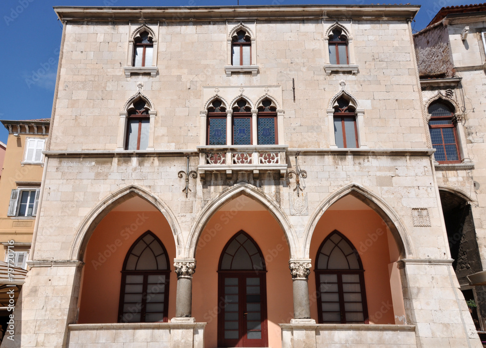 Venetian windows on a building in Split, Croatia