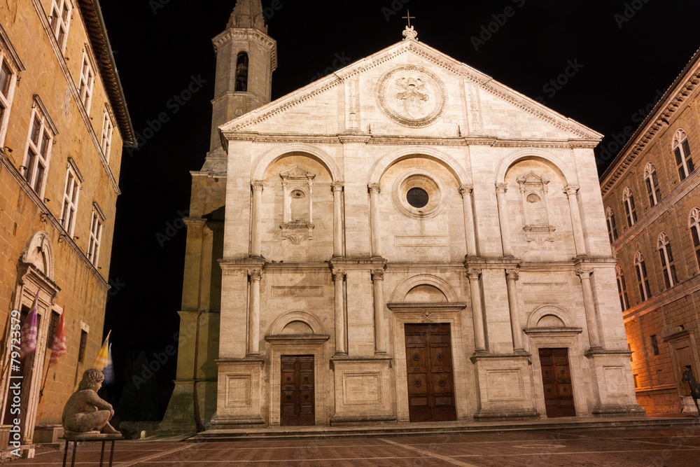 A night view of Pienza, Italy