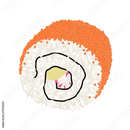 Orange Tobiko California Roll on White Background photo