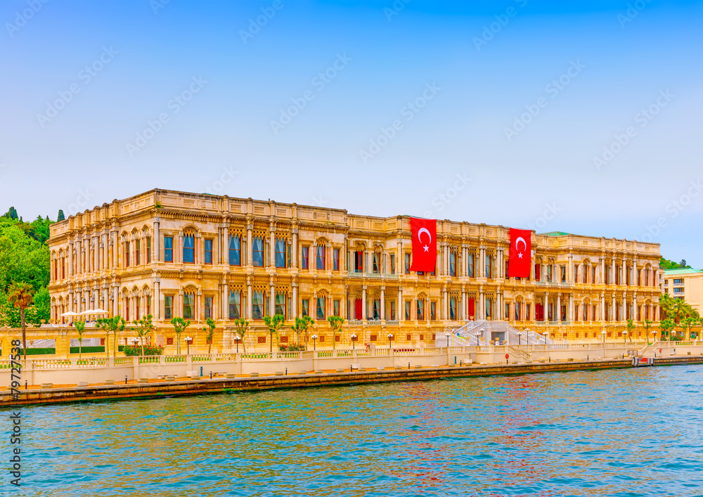 Impressive  building at Bosphorus channel in Istanbul Turkey