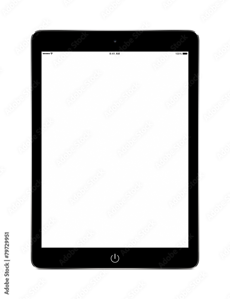 Front view of black tablet computer with blank screen mockup Front view of black tablet computer with blank screen mockup