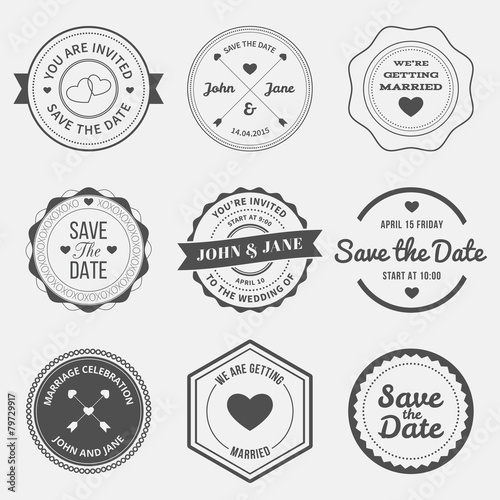 set of retro design elements for wedding invitations. vector illustration