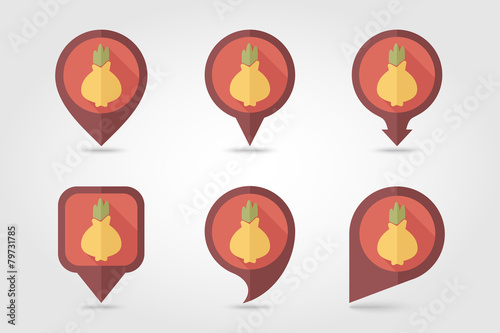 Onion mapping pins icons with long shadow