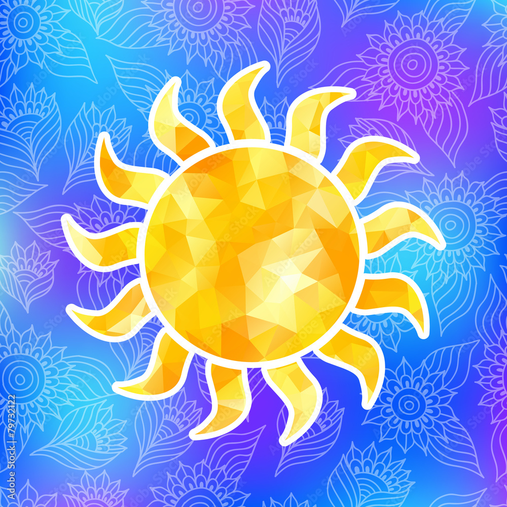 Naklejka premium Yellow sun label of triangles
