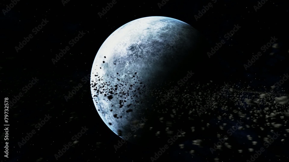 Ice planet surrounded by asteroid ring 02