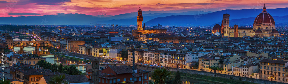 Florence city panorama at sunset. Panoramic view.