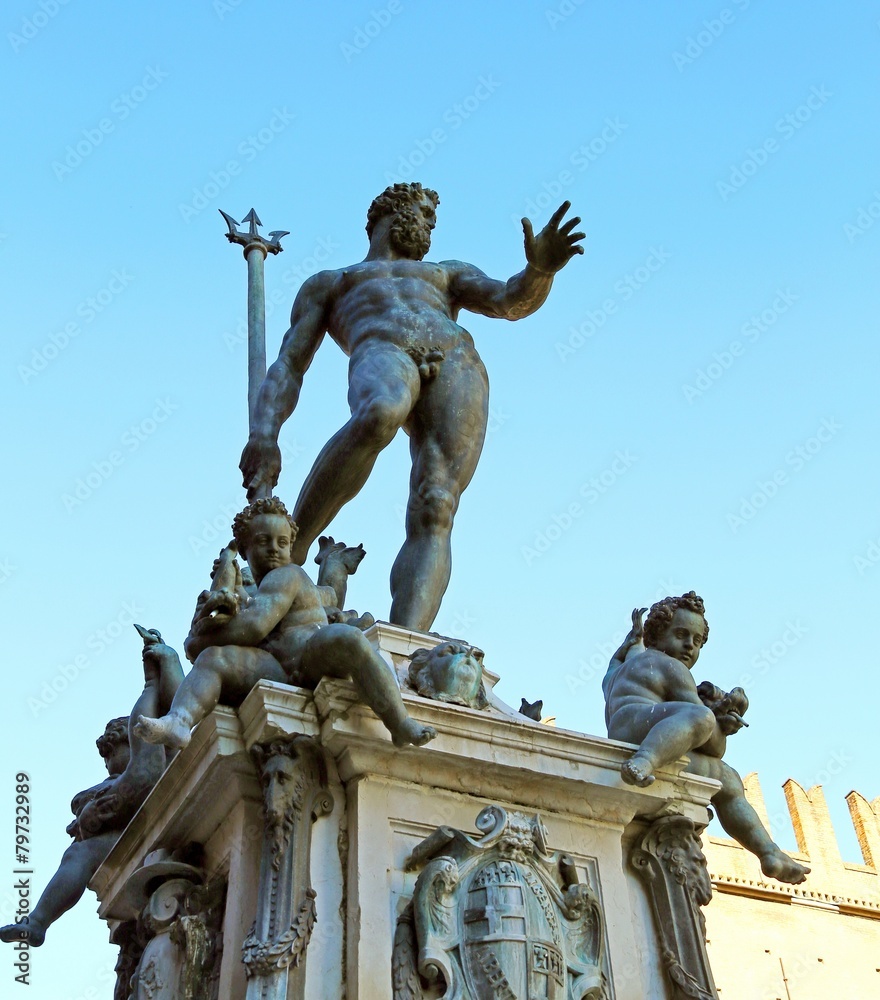 Bologna, Italy, statue of Neptune nude with Trident