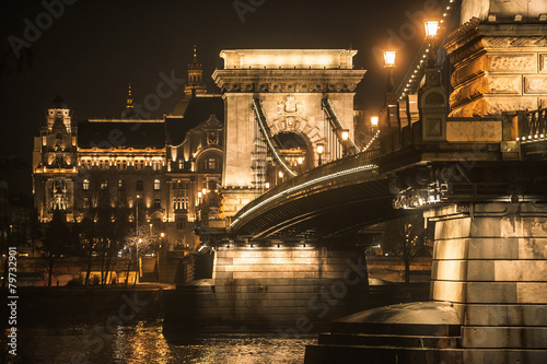 Photography The Chain Bridge and the Gresham palace on Danube, Hungary