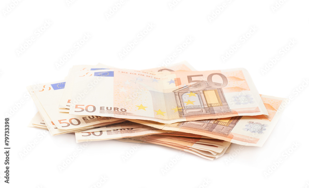 Stack pile of fifty euro bank notes Stack pile of fifty euro bank notes