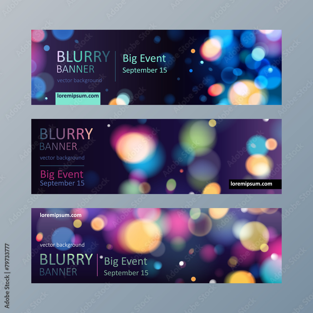 Set of blurry bokeh banners templates.