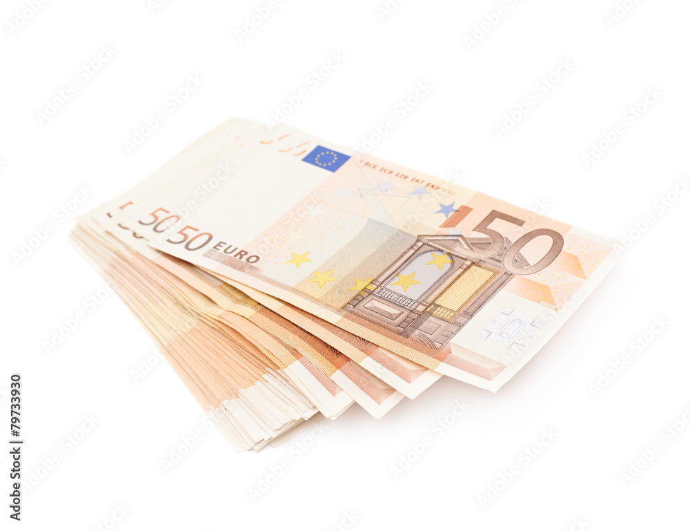 Stack pile of fifty euro bank notes Stack pile of fifty euro bank notes
