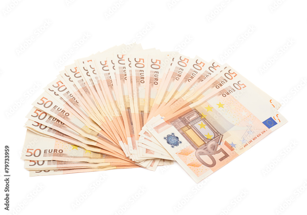 Fifty euro bank notes arranged like a fan Fifty euro bank notes arranged like a fan