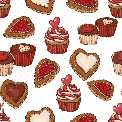 Seamless Background with Cookies and Cupcakes.
