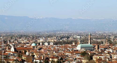 Vicenza  Italy  Panorama of the city with the mountains in the b