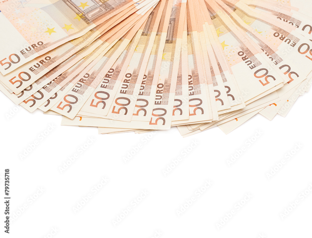 Fifty euro bank notes arranged like a fan Fifty euro bank notes arranged like a fan