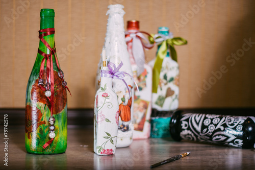 decoupage .brush.bottles