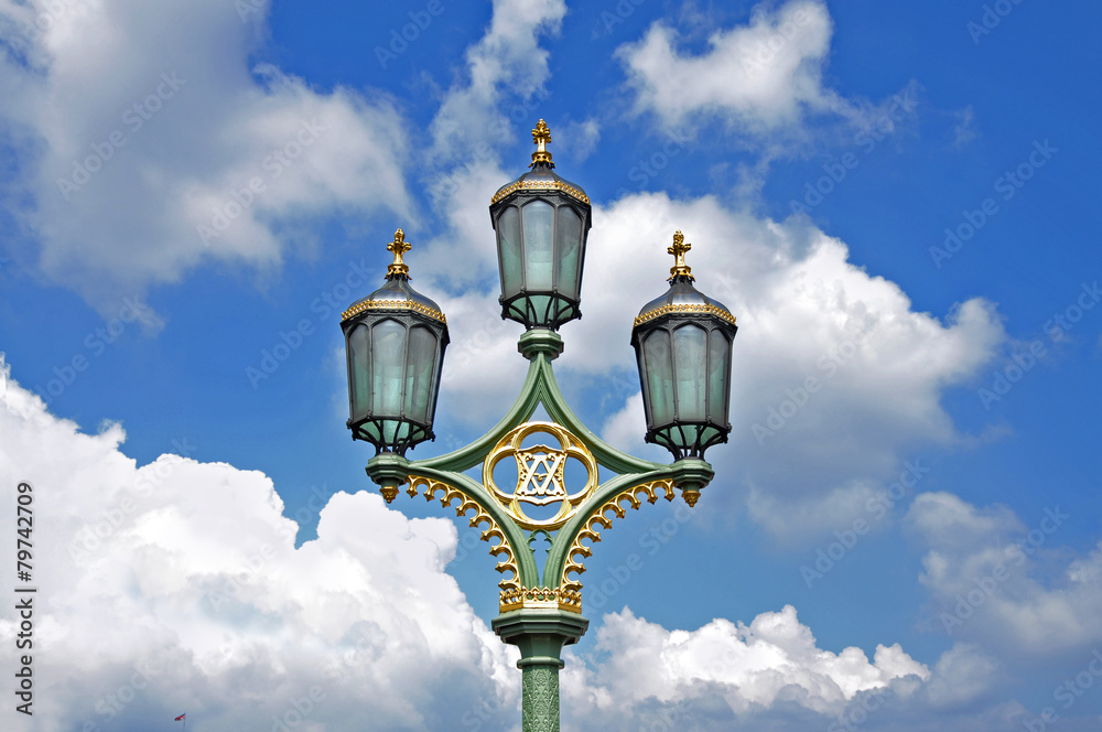 Street lamp on Westminster Bridge. London, UK.