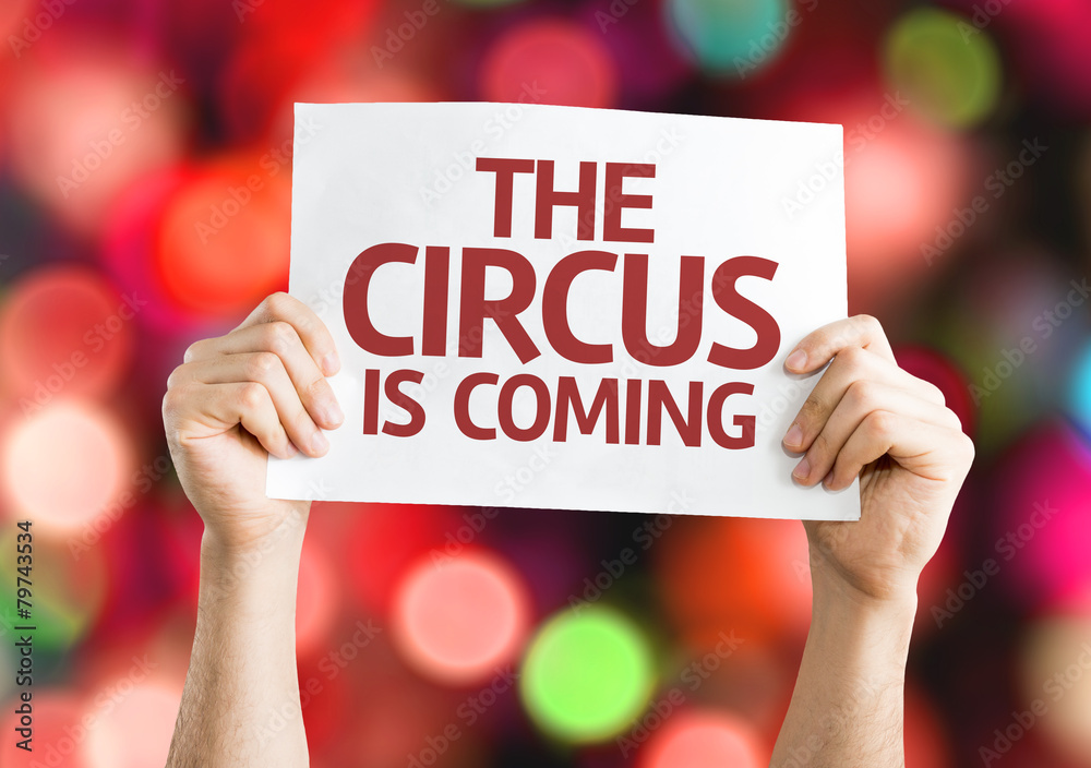 The Circus is Coming card with bokeh background The Circus is Coming card with bokeh background