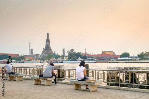 Photography Undefined tourist relax at Tha Tien Pier
