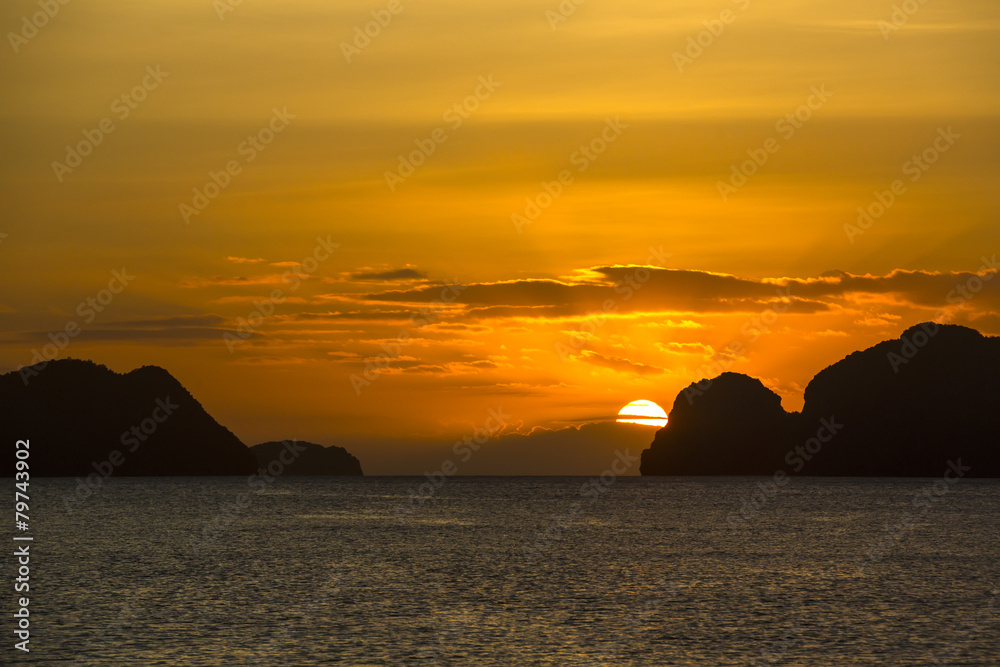 sunset in the Philippines in the area of El Nido