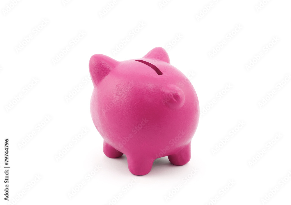Back view of piggy bank with clipping path