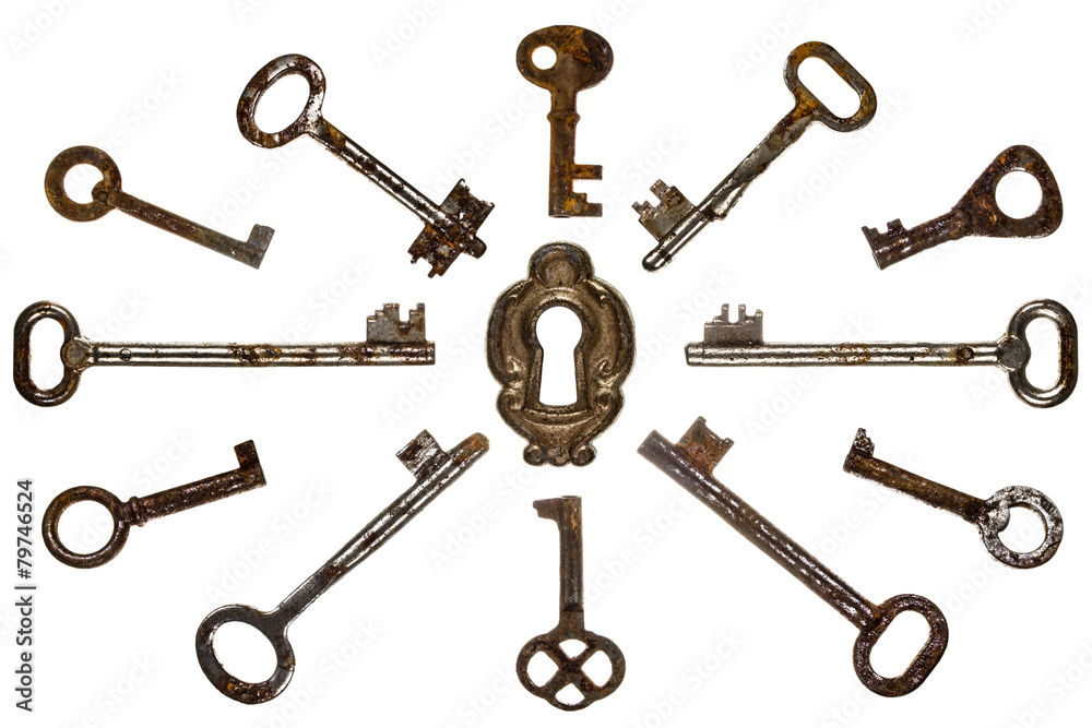 Set of old keys, isolated on white background Set of old keys, isolated on white background