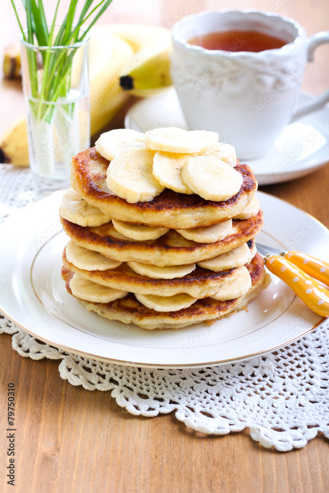 Pile of banana pancakes