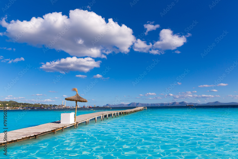 Fototapeta premium Mallorca Platja de Alcudia beach pier in Majorca
