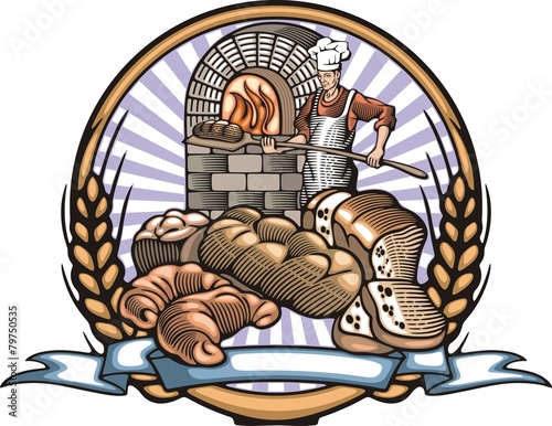 Baker Vector Illustration in Woodcut Style