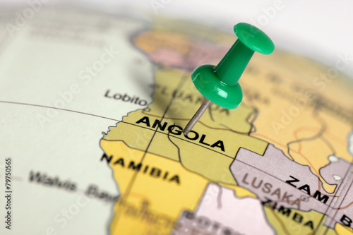 Location Angola. Green pin on the map. photo