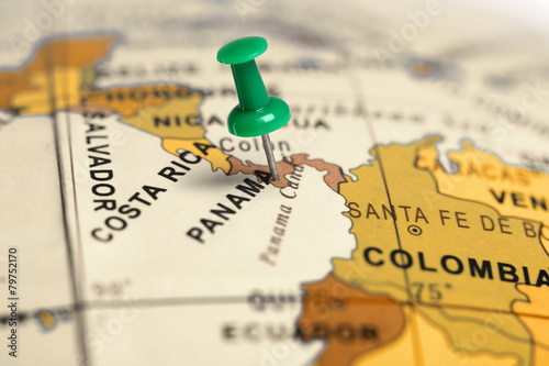 Location Panama. Green pin on the map. photo