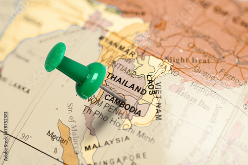 Location Cambodia. Green pin on the map.
