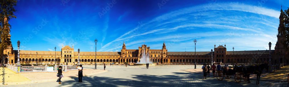 Panorama of Plaza de Espana at Seville